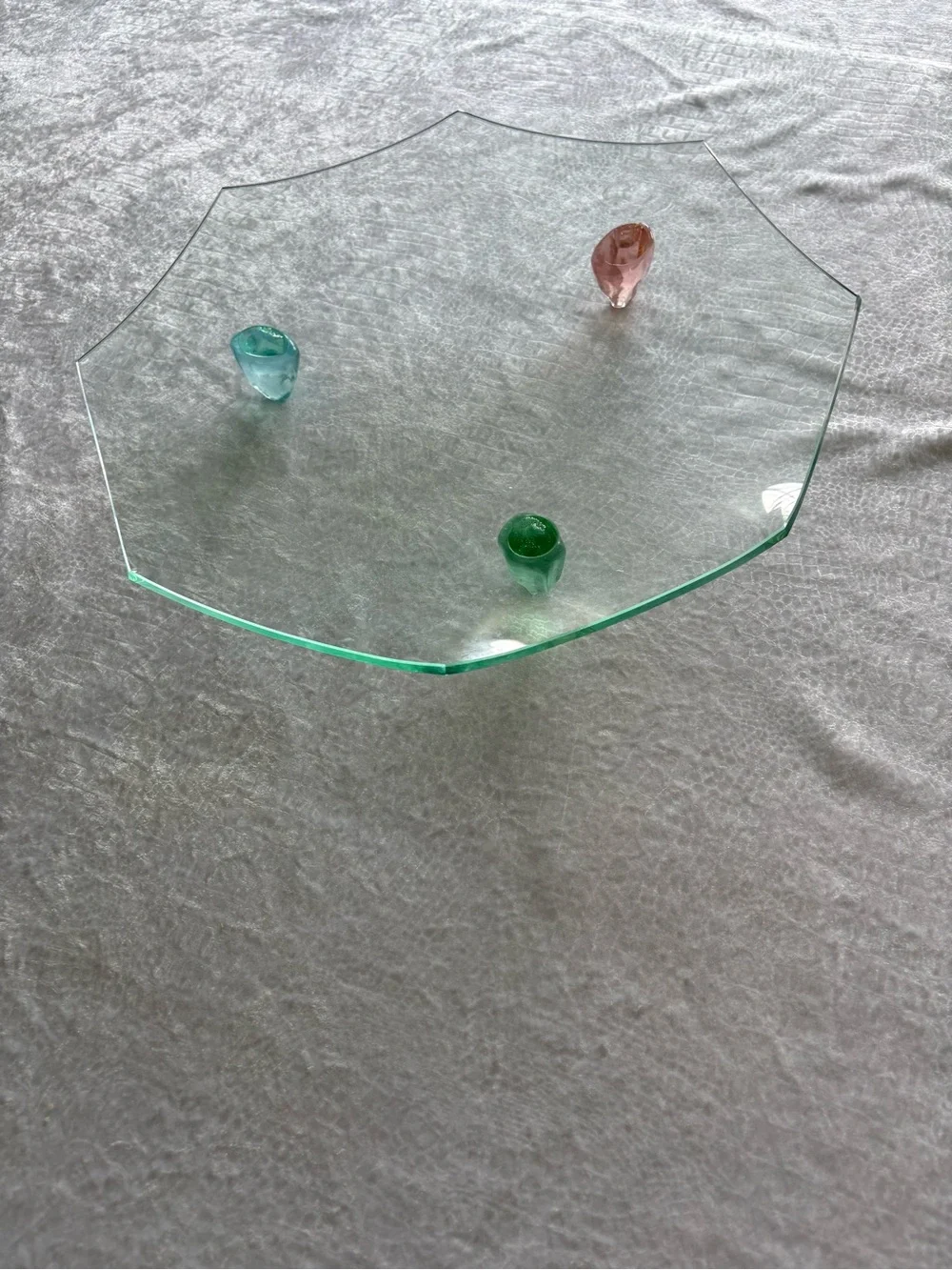 Glass Octagonal Serving Plate with Colored Glass Feet -